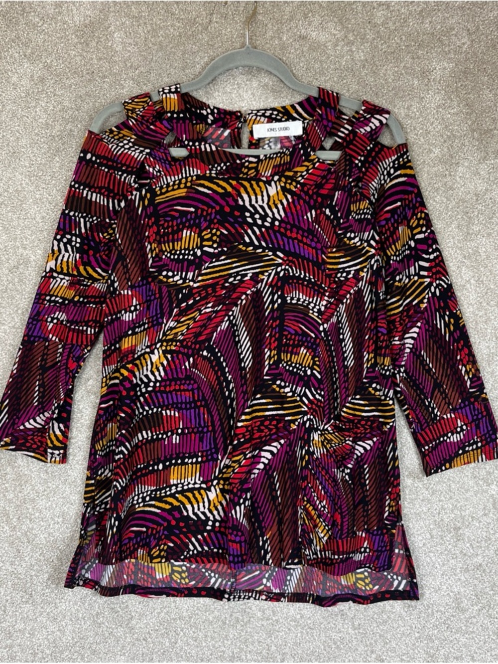 Jones Studio Shirt Womens Medium Multicolor 3/4 Sleeve Stretch Back Button- 4530